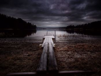 Scenic view of lake against cloudy sky