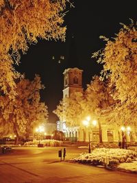 Illuminated buildings at night