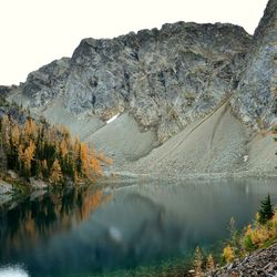 Scenic view of river and mountains