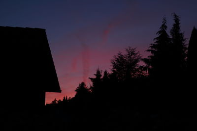 Low angle view of silhouette trees against sky at night