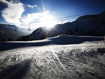 Scenic view of snowcapped mountains against sky