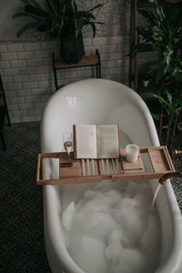 Empty bathtub in bathroom