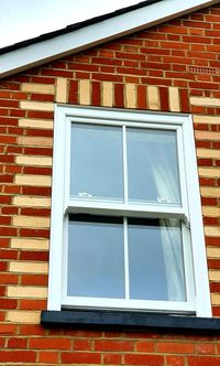 Low angle view of window on wall of building