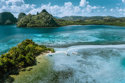 Scenic view of bay against sky