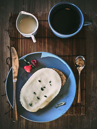 Directly above shot of breakfast served on table