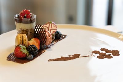 Close-up of ice cream in plate on table