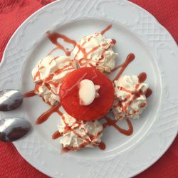 High angle view of dessert in plate