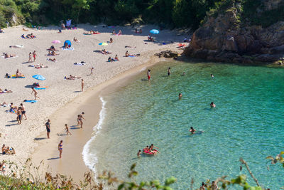 High angle view of people on beach