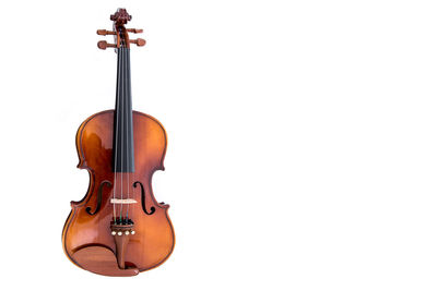 Close-up of violin against white background