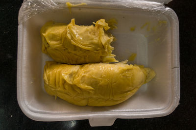 High angle view of meat in plate