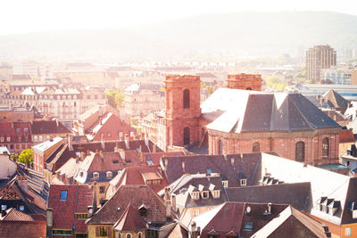 High angle view of buildings in city