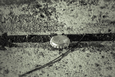 High angle view of wet street during winter