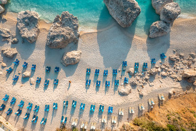 High angle view of beach and sea in greece