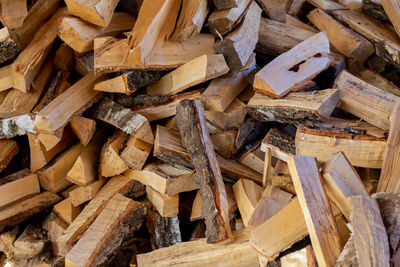 Full frame shot of birch tree firewood chunks