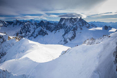 Scenic view of snowcapped mountains against sky