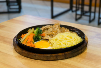 High angle view of food in bowl on table