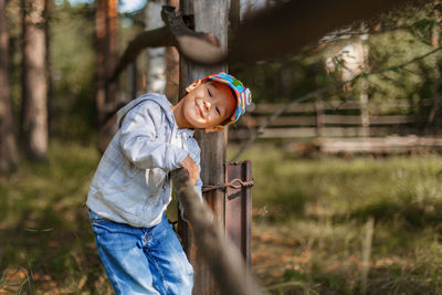 Side view of boy smiling