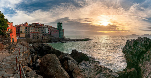 Scenic view of sea against sky during sunset