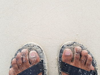 Cropped image of person standing on sand at beach