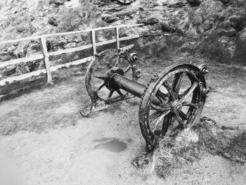 Abandoned bicycle on field