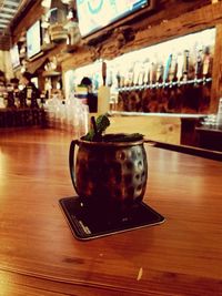 Close-up of drink served on table in restaurant