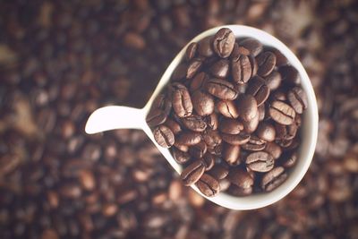 High angle view of coffee beans on table