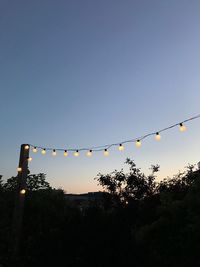 Low angle view of silhouette trees against clear sky