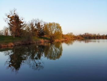 Scenic view of lake against clear sky