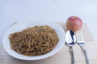 Close-up of breakfast served on table