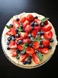 High angle view of strawberries in container
