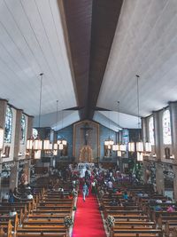 High angle view of people in church