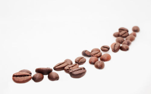Close-up of coffee beans against white background