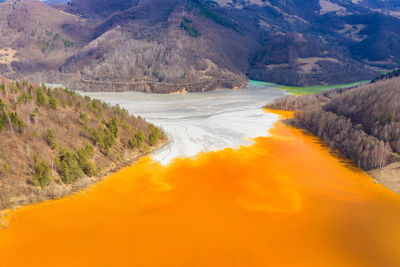 Scenic view of river passing through mountains