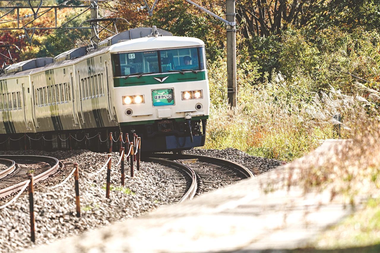 TRAIN BY RAILROAD TRACKS