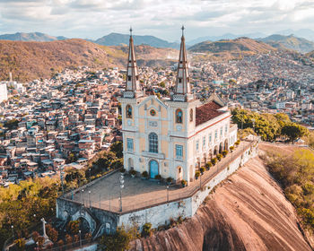 High angle view of buildings in town