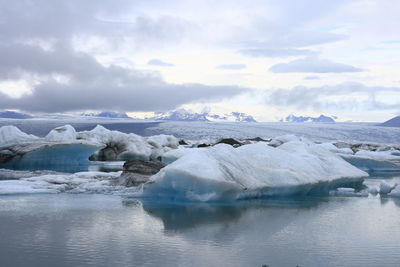 Scenic view of frozen lake against sky