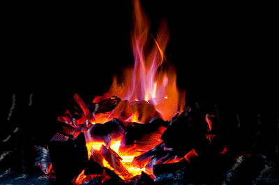 Close-up of fire in the dark