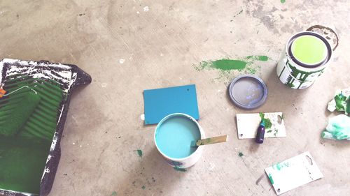 High angle view of drink on table