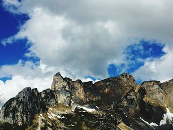 Low angle view of rock formations against sky