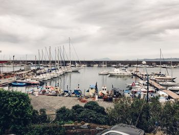 High angle view of marina at harbor