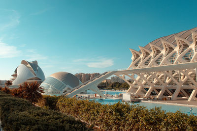 View of buildings against blue sky