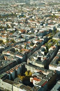 High angle view of buildings in city