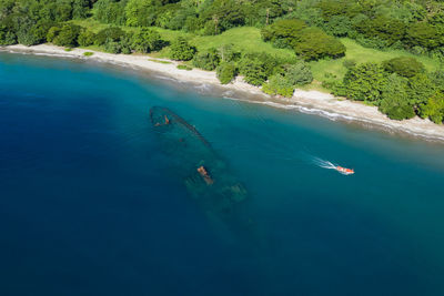 Aerial view of boat in sea