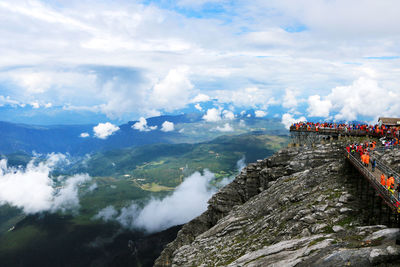 Aerial view of mountain range against sky