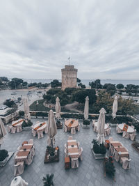 High angle view of buildings in city