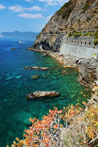 Scenic view of seascape against cloudy sky