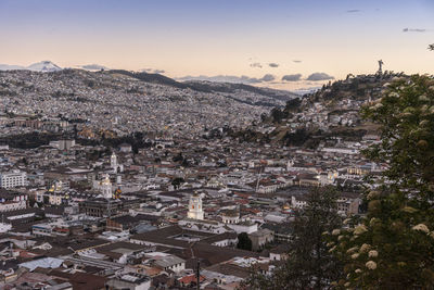 High angle shot of townscape against sky