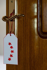 Close-up of door handle on table at home