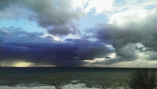 Scenic view of sea against cloudy sky