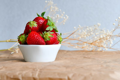 Close-up of strawberries on table